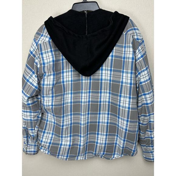 Comfort Outfitter Quilted Flannel Jacket Adult XL Blue Gray Plaid Pearl Snap - Picture 9 of 14